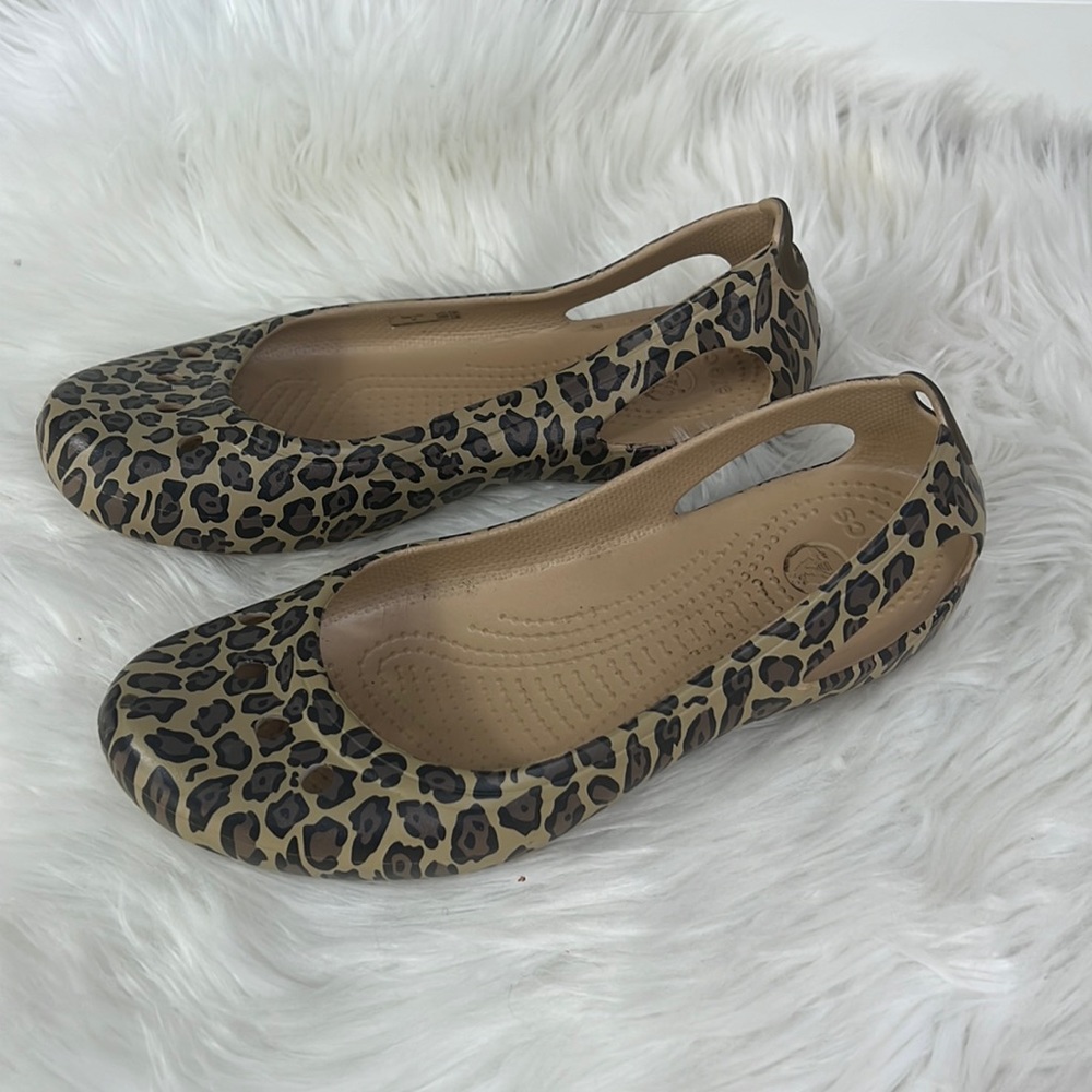 CROCS Leopard Print Flats in Brown and Black